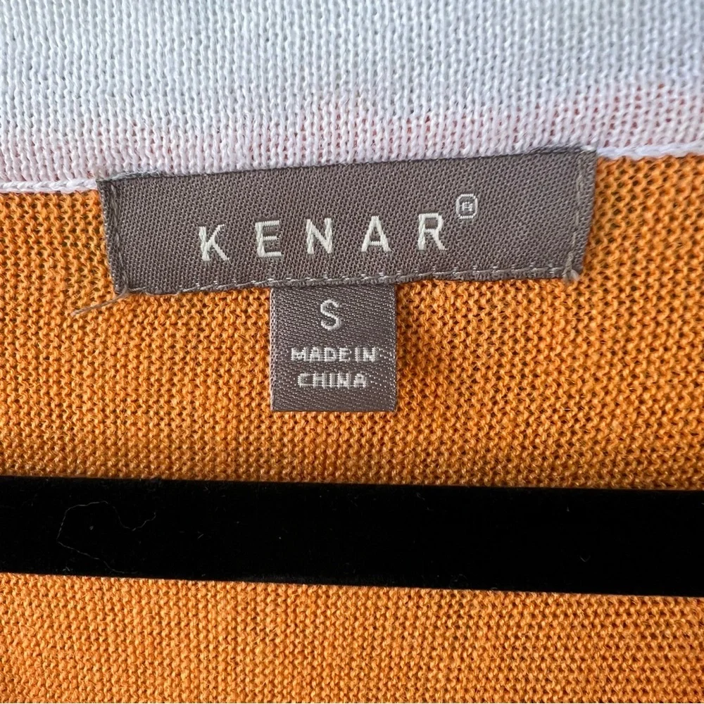 KENAR Sweater Top Embroidered Light Knit Orange White Kimono Sleeves SIZE SMALL